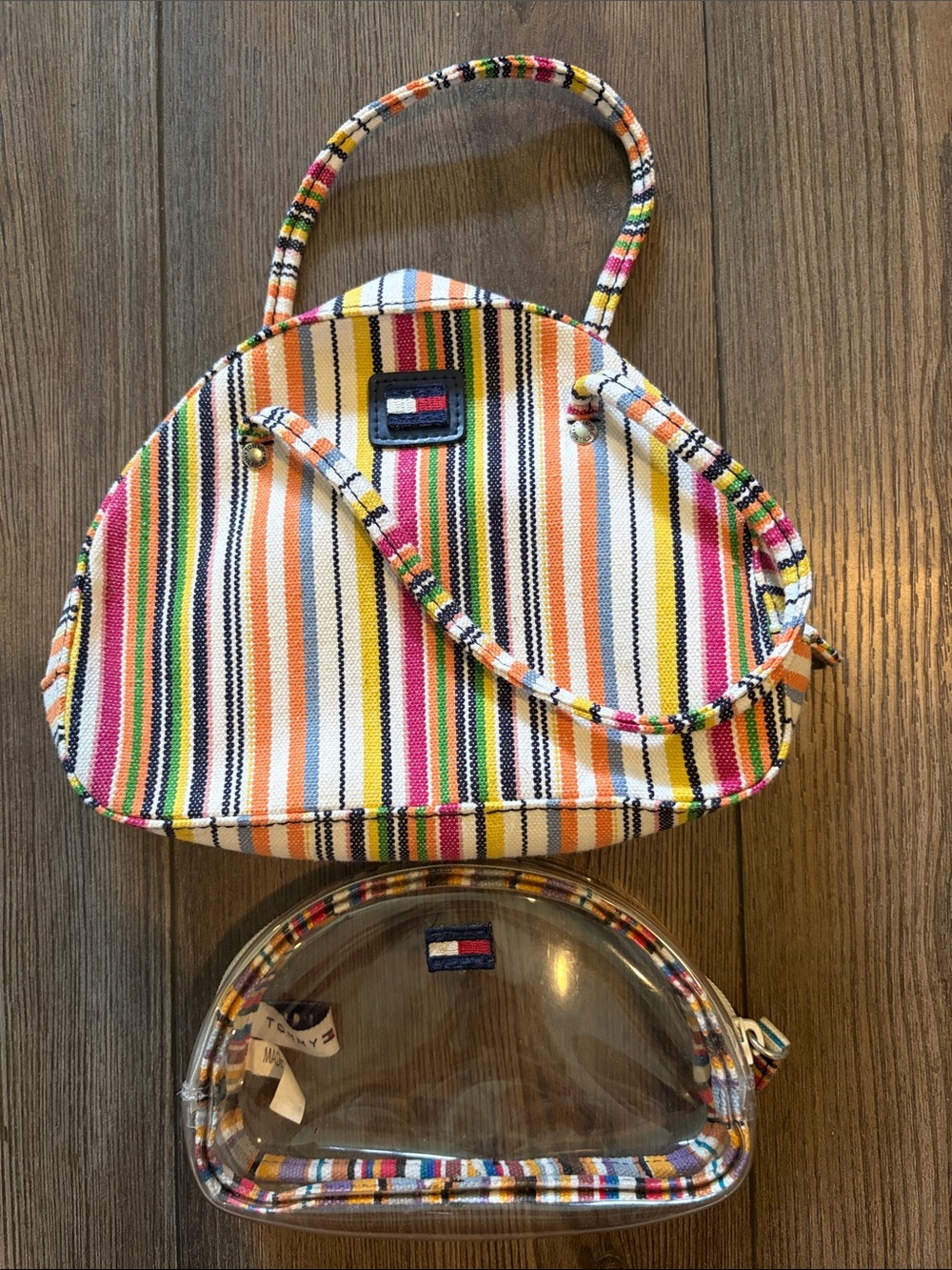 90s Vintage Tommy Hilfiger Multicolor Striped Mini Dome Bag with Clear Pouch